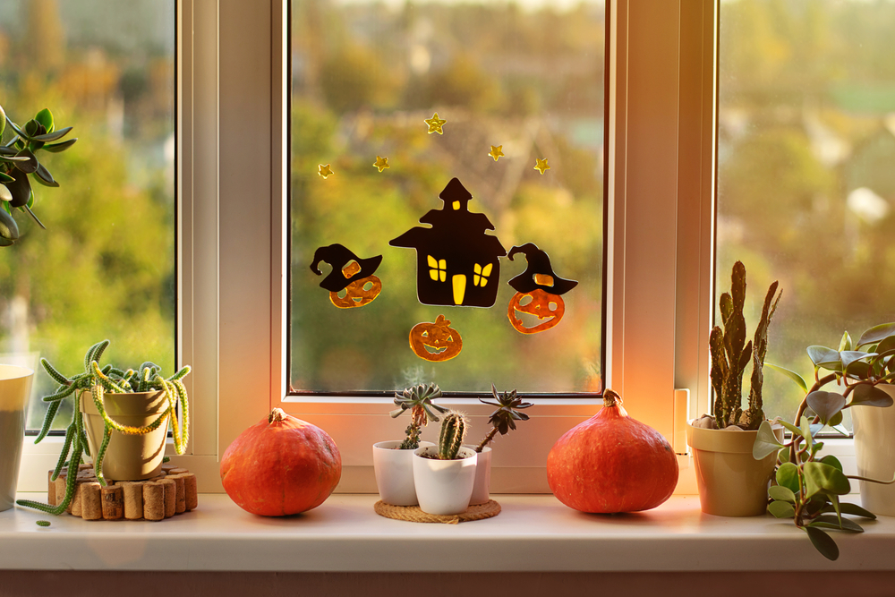 Halloween decorations on window